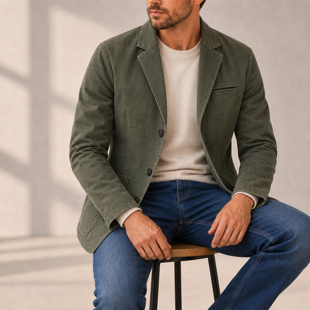 Fiesole Washed Cotton Blazer in Army Green