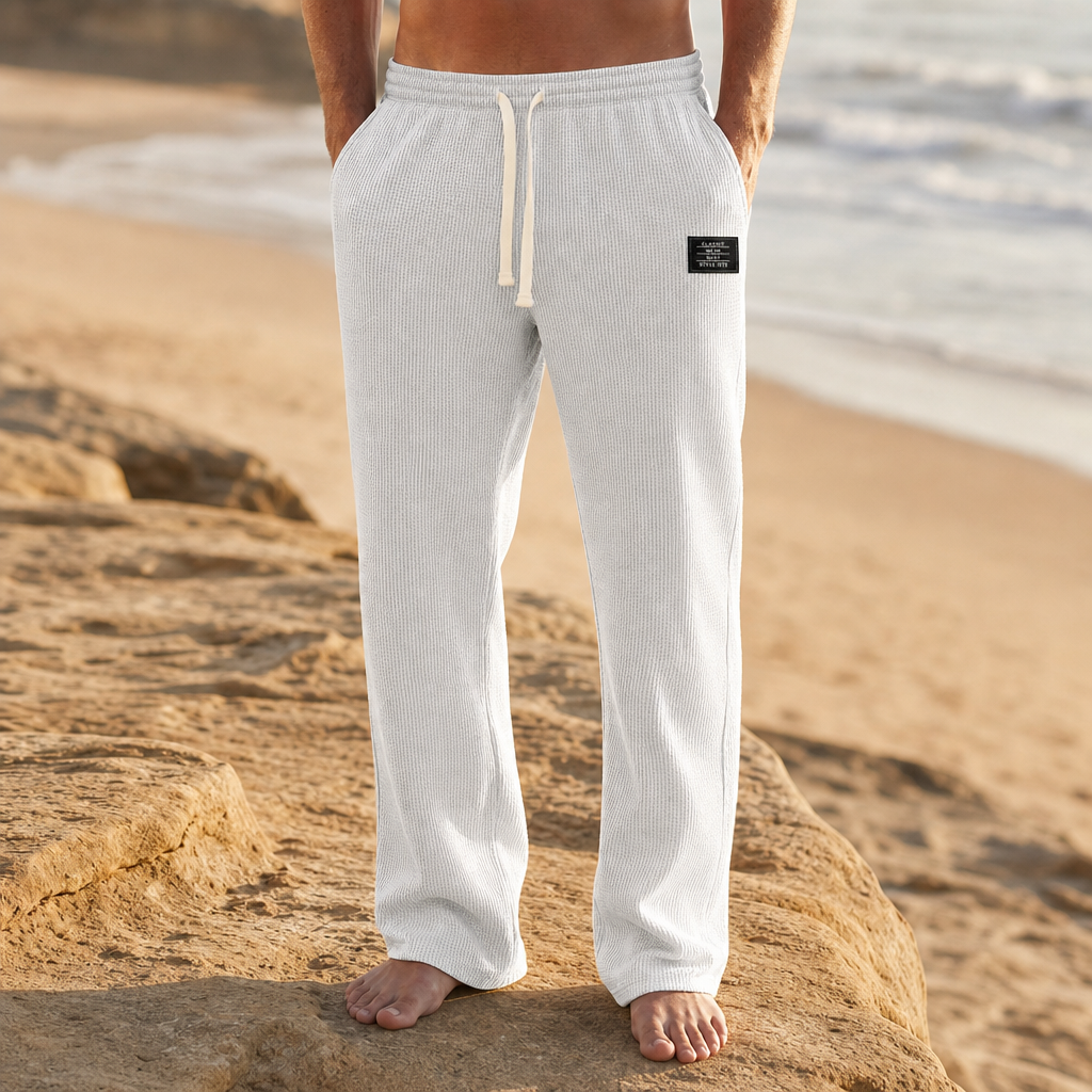 Gaeta Waffle Knit Drawstring Pants in White