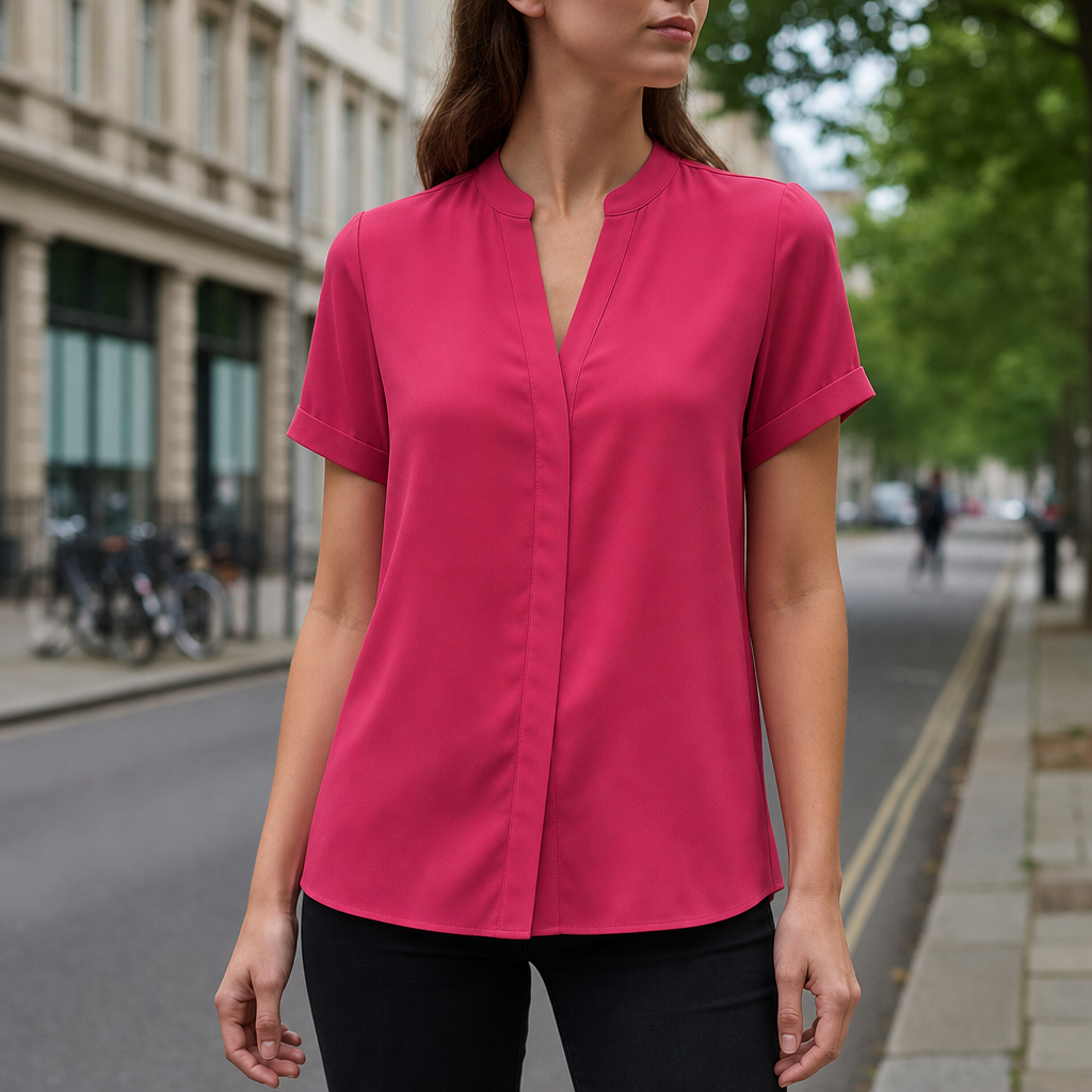 Granada V Neck Short Sleeve Blouse in Pink