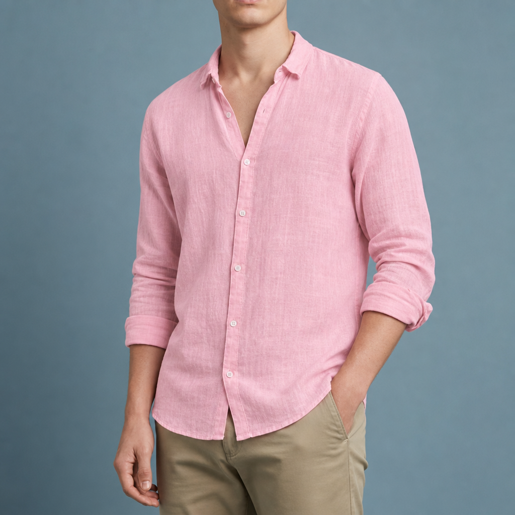 Guimaraes Linen Button-Down Shirt in Pink