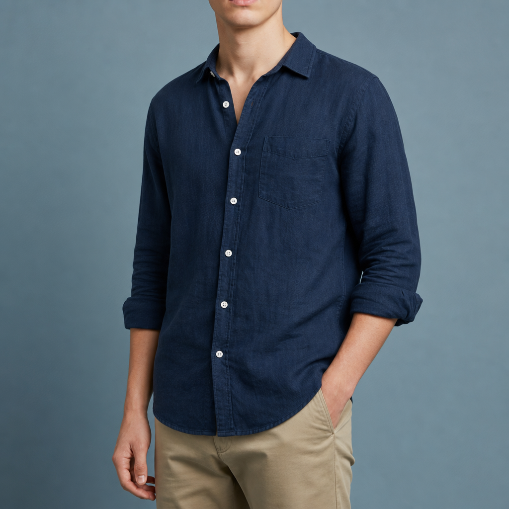 Guimaraes Linen Button-Down Shirt in Navy