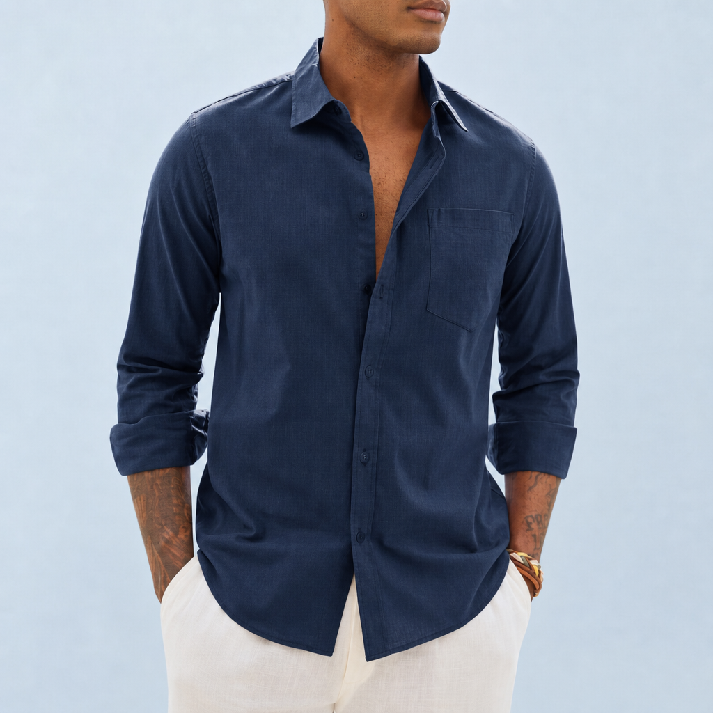 Hydra Linen Blend Shirt in Dark Blue
