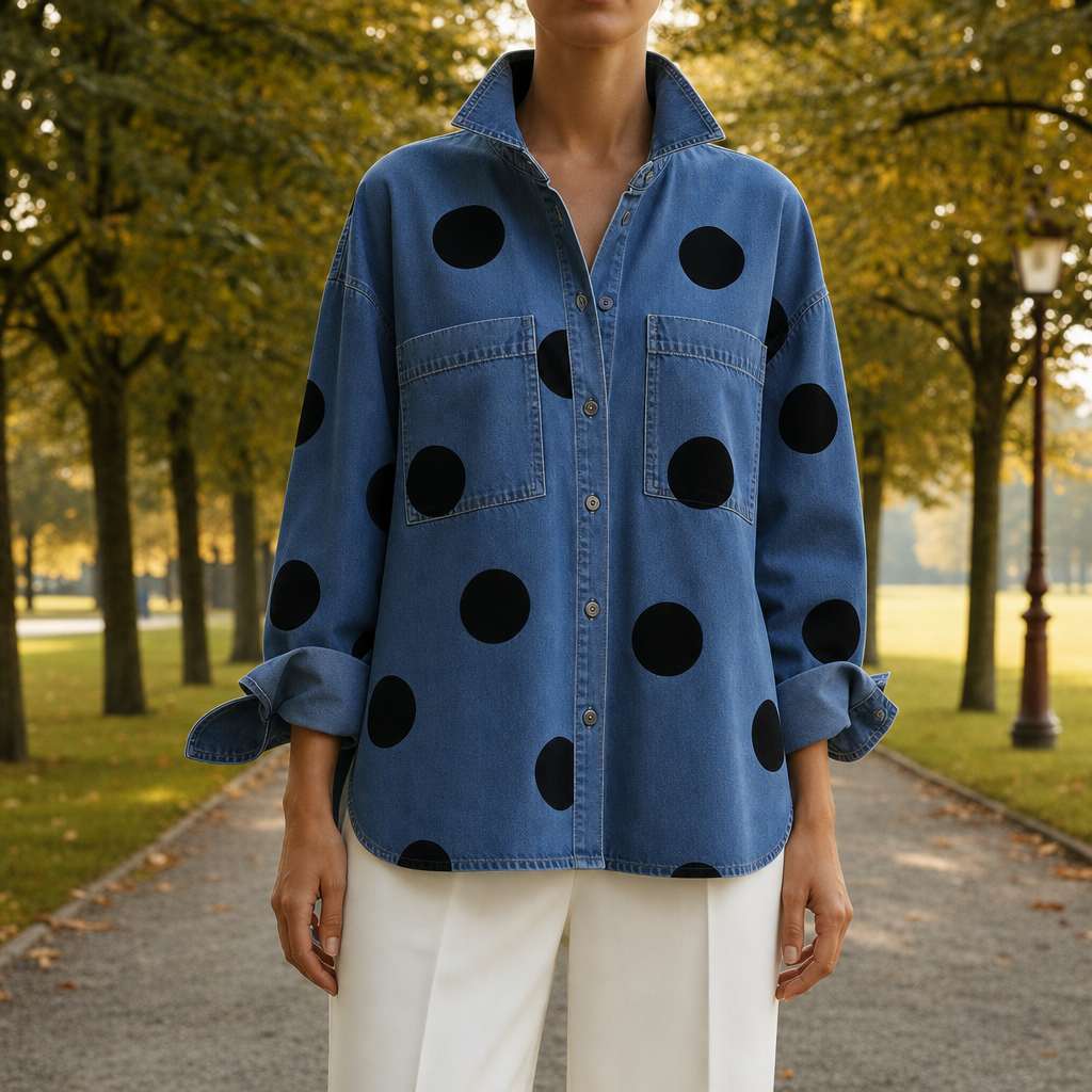 Kakopetria Polka Dot Denim Shirt in Blue