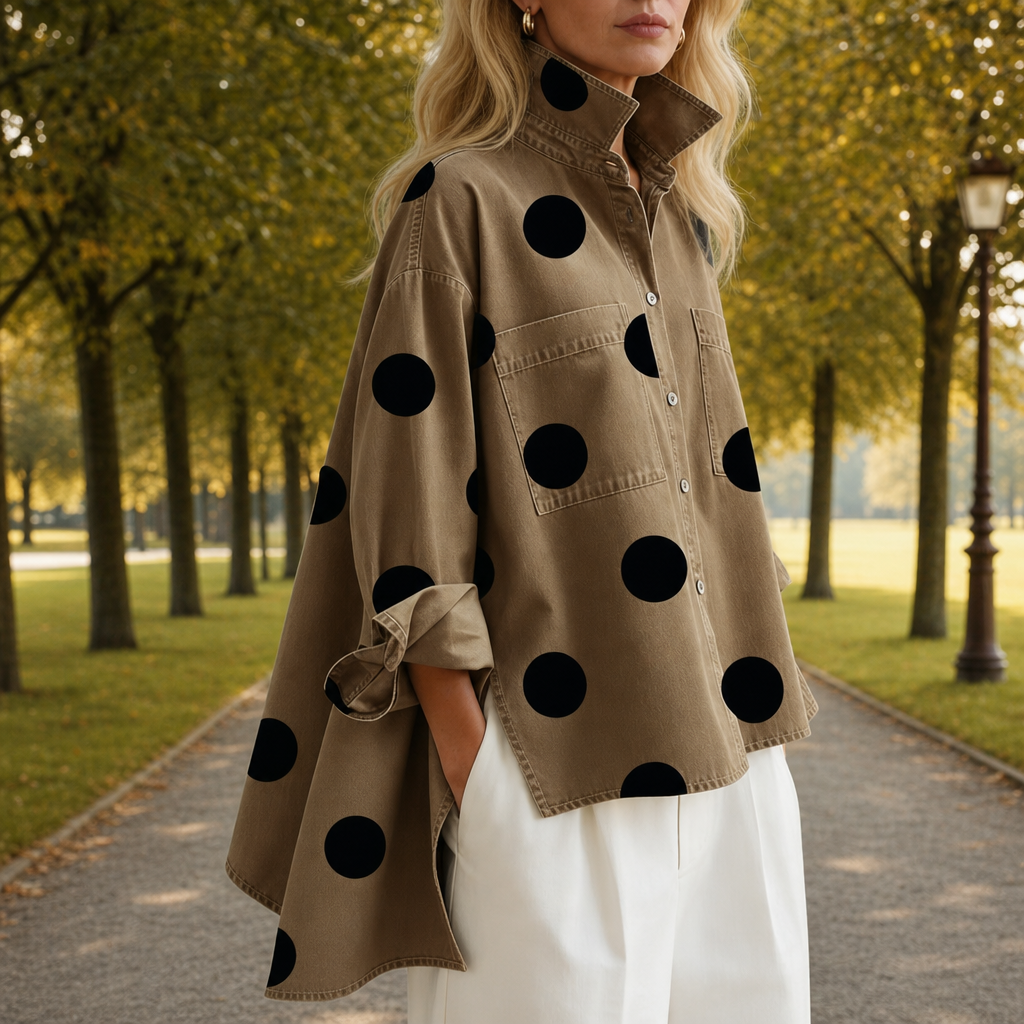 Kakopetria Polka Dot Denim Shirt in Khaki