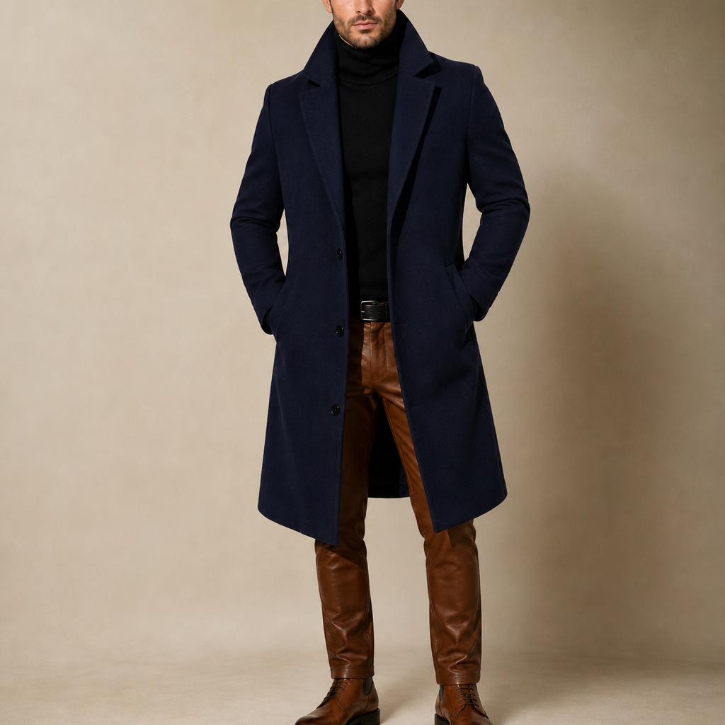 Lefkada Wool Blend Overcoat in Navy
