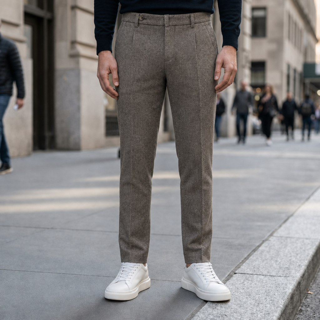 Leros Herringbone Wool Trousers in Gray