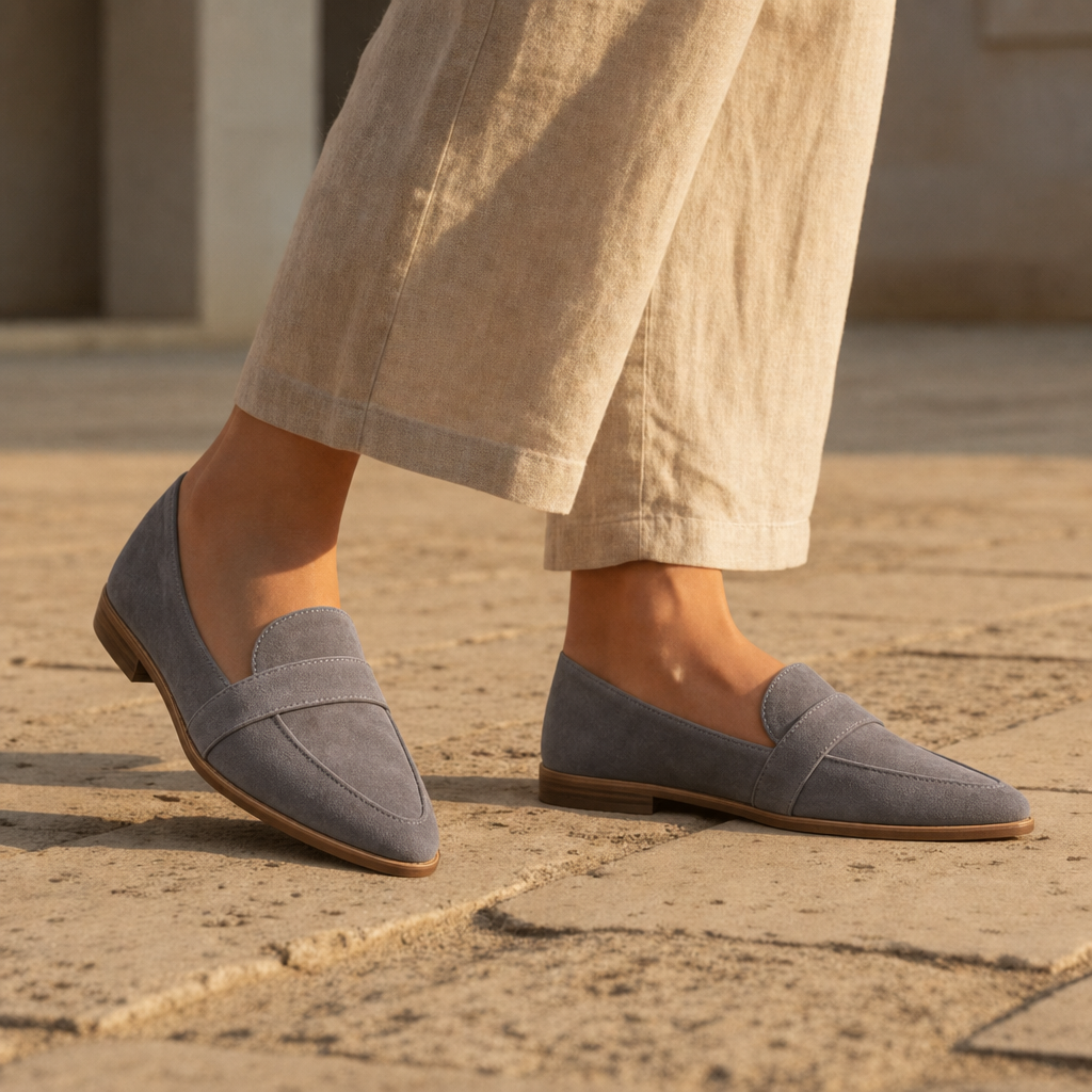 Makarska Orthopedic Suede Pointed Loafers in Gray