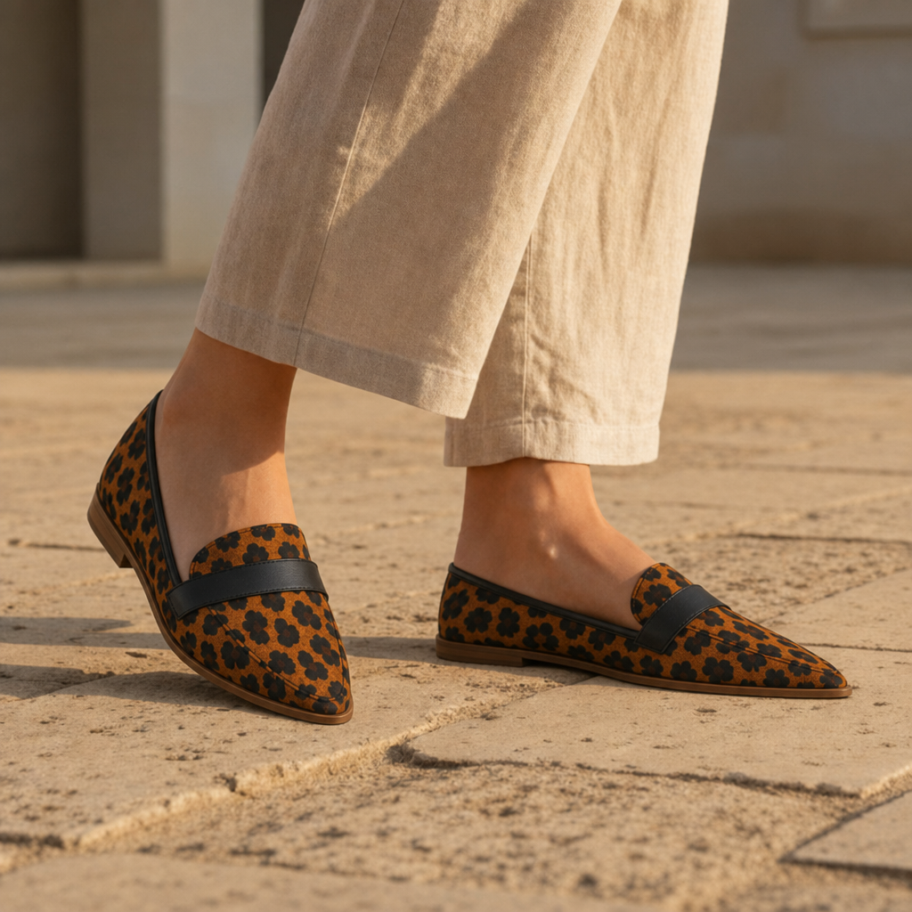 Makarska Orthopedic Suede Pointed Loafers in Leopard