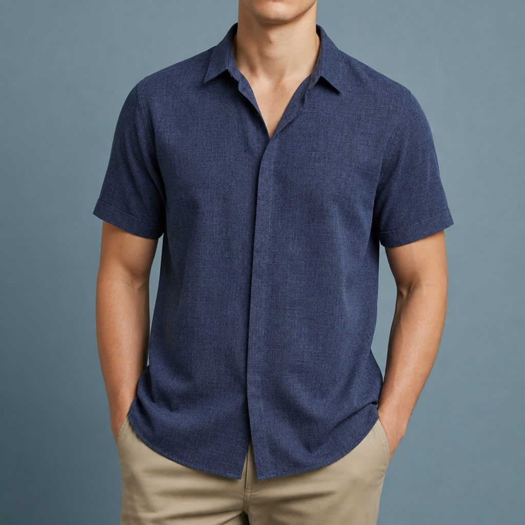 Marsaxlokk Linen Blend Button-Down in Navy Blue