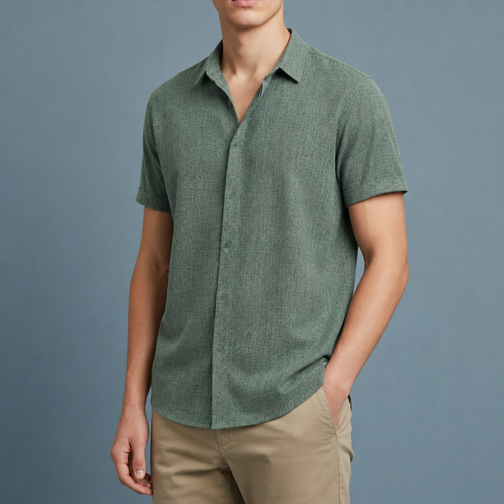 Marsaxlokk Linen Blend Button-Down in Green