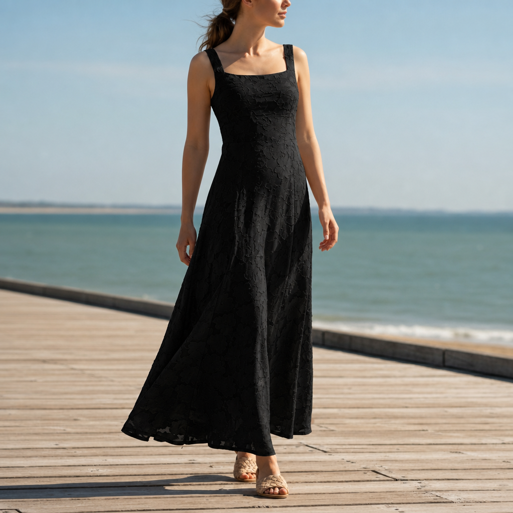 Merida Floral Lace Maxi Gown in Black