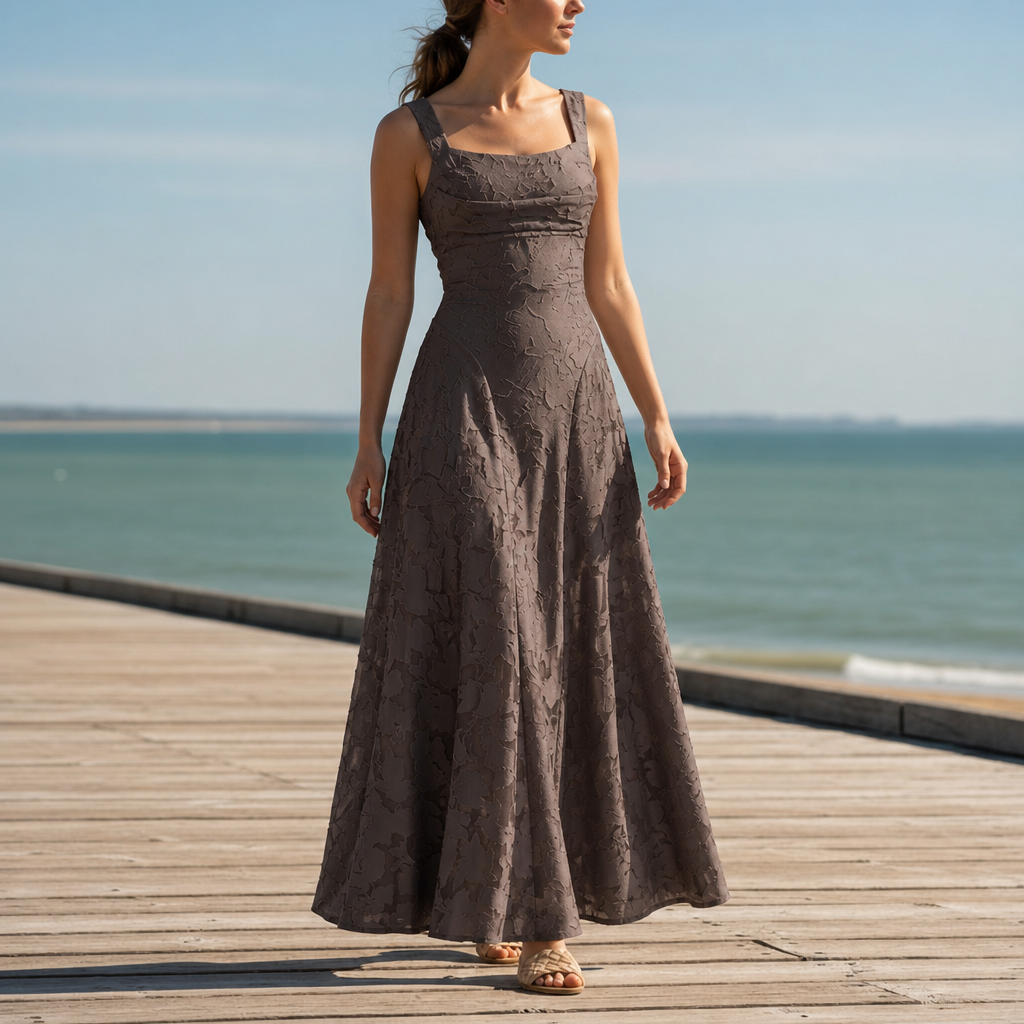 Merida Floral Lace Maxi Gown in Gray
