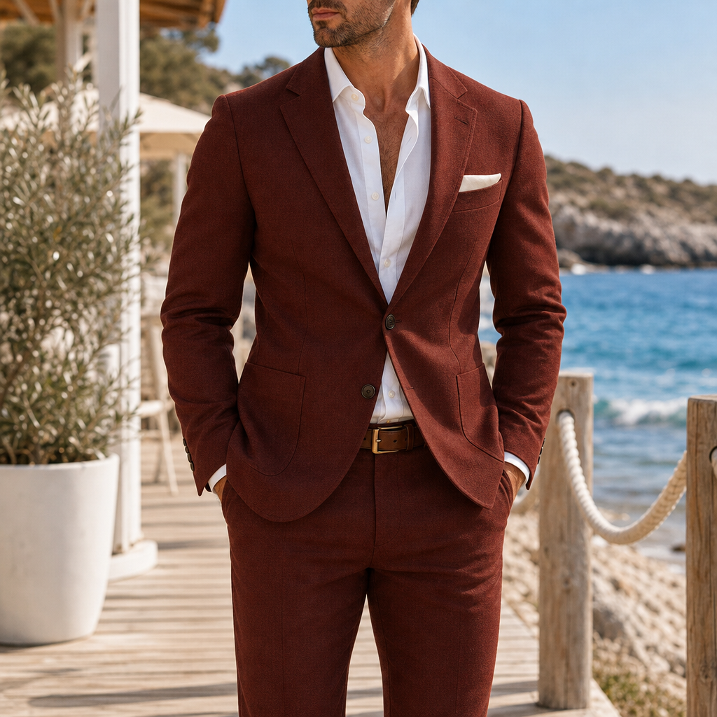 Mojacar Slim Fit Suit Set in Wine Red