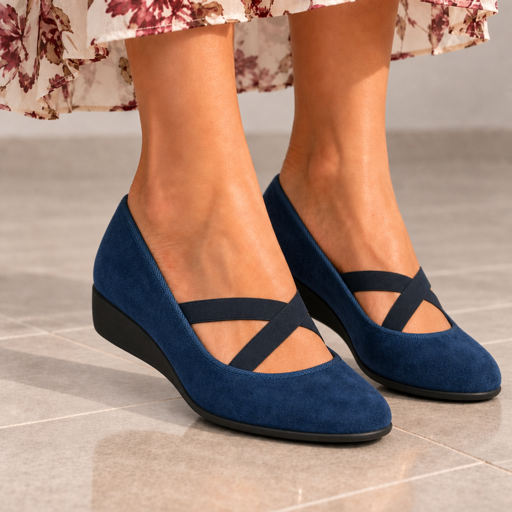 Monreale Orthopedic Cross Strap Ballet Flats in Blue