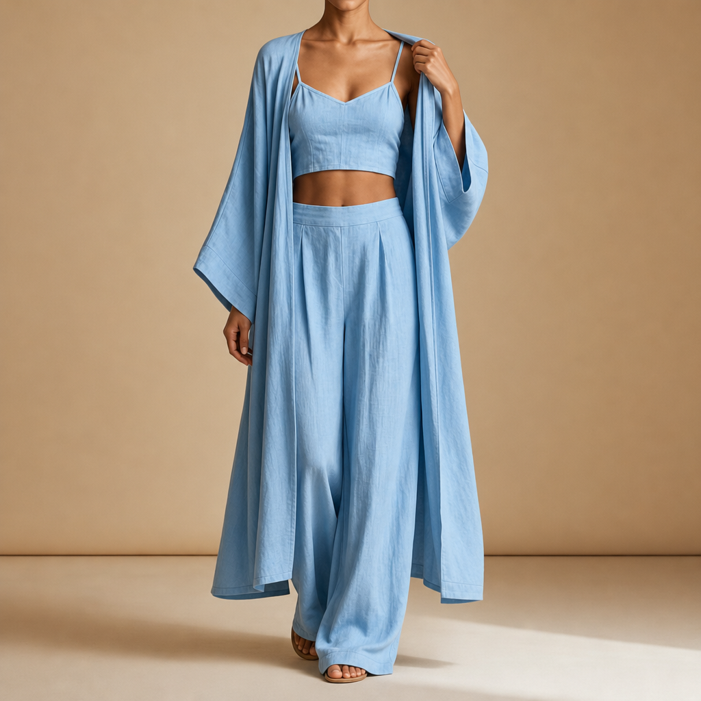 Montalcino Cotton-Linen Three-Piece Set in Blue