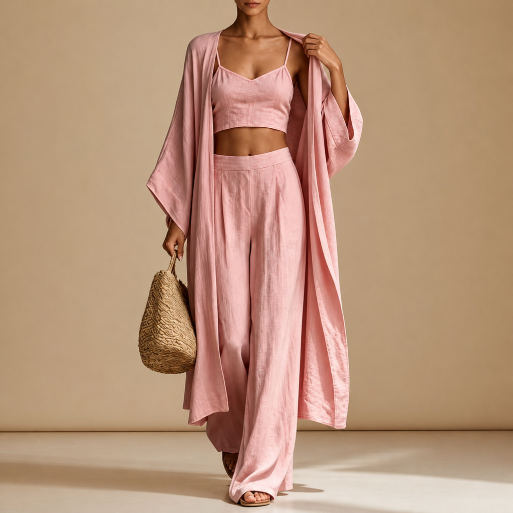 Montalcino Cotton-Linen Three-Piece Set in Pink