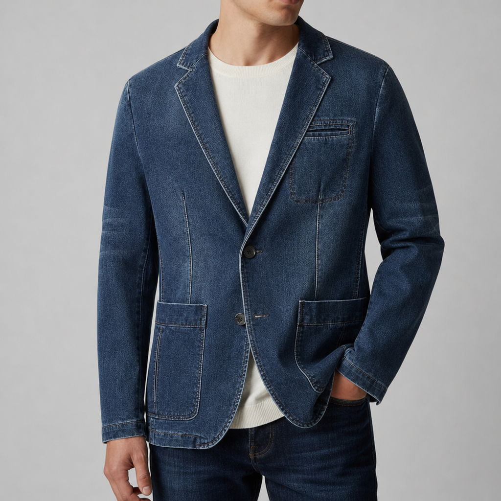 Montpellier Tailored Denim Blazer in Dark Blue