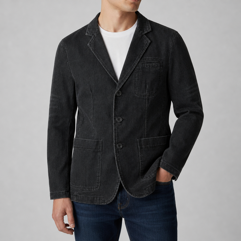 Montpellier Tailored Denim Blazer in Black