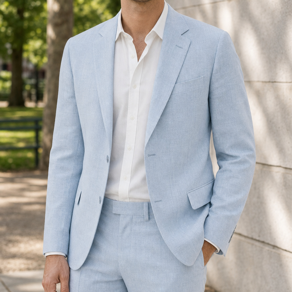 Murcia Tailored Linen Suit Set in Light Blue