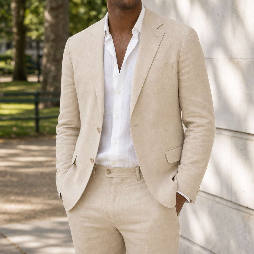 Murcia Tailored Linen Suit Set in Beige