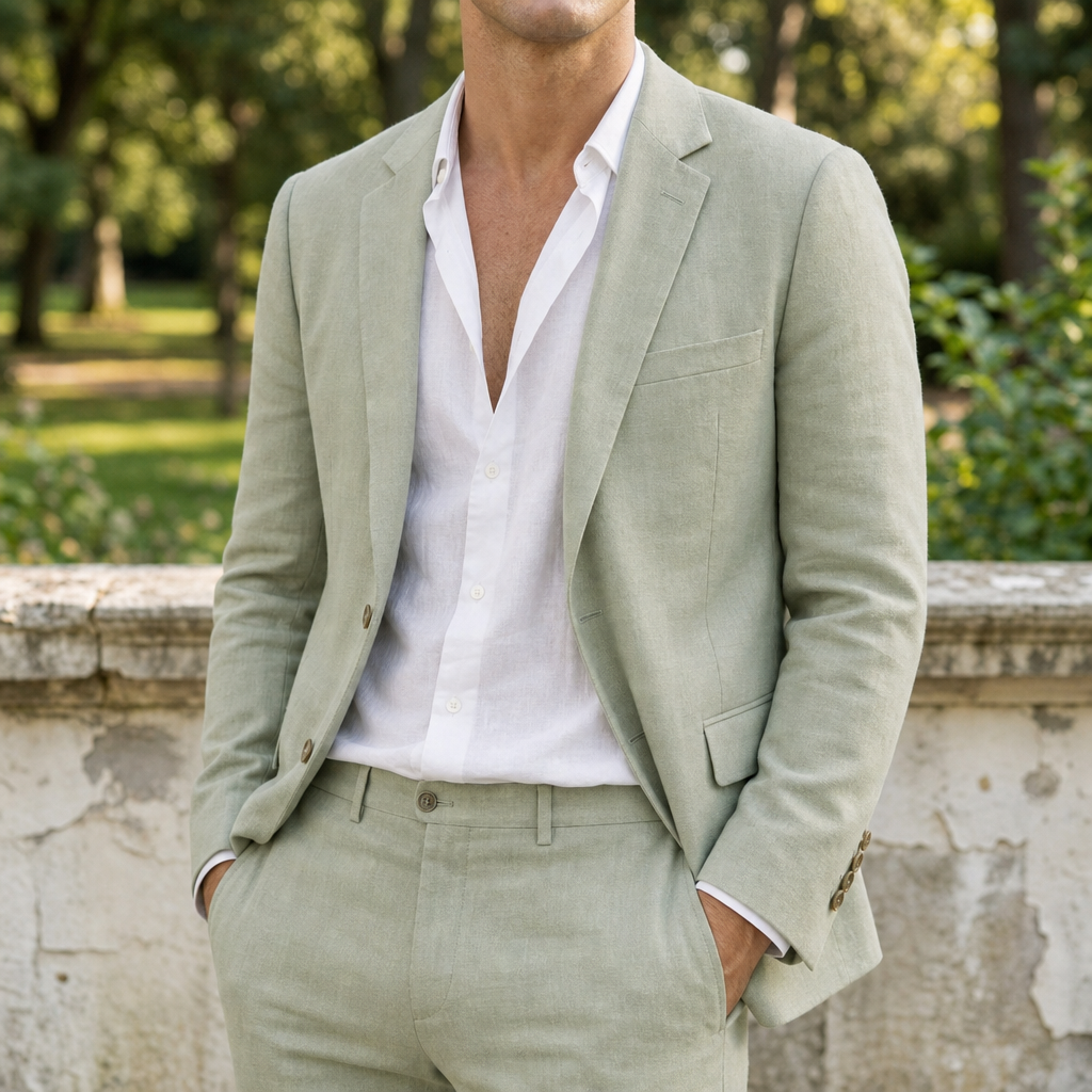 Nerja Linen Two-Piece Suit in Green