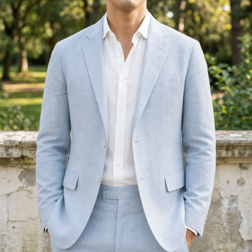 Nerja Linen Two-Piece Suit in Blue