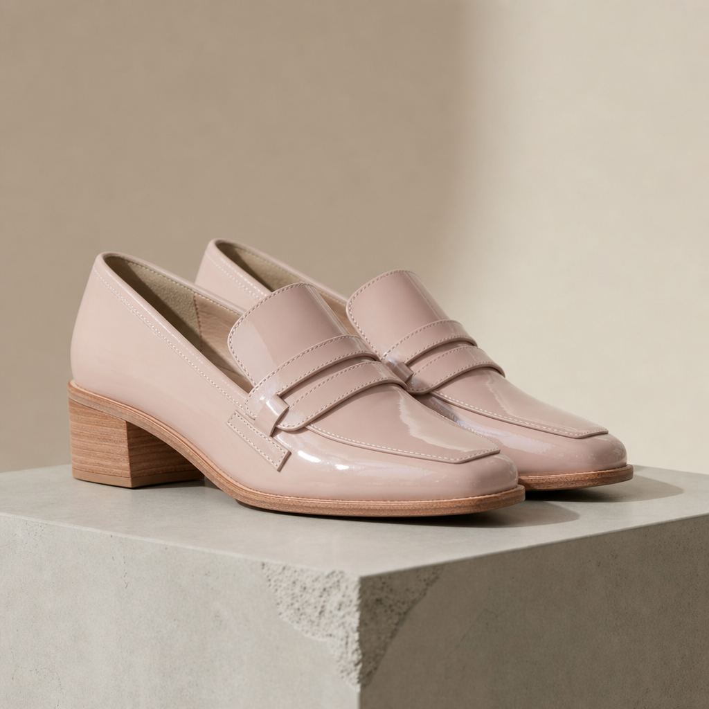 Nimes Orthopedic Patent Block Heel Loafers in Pink