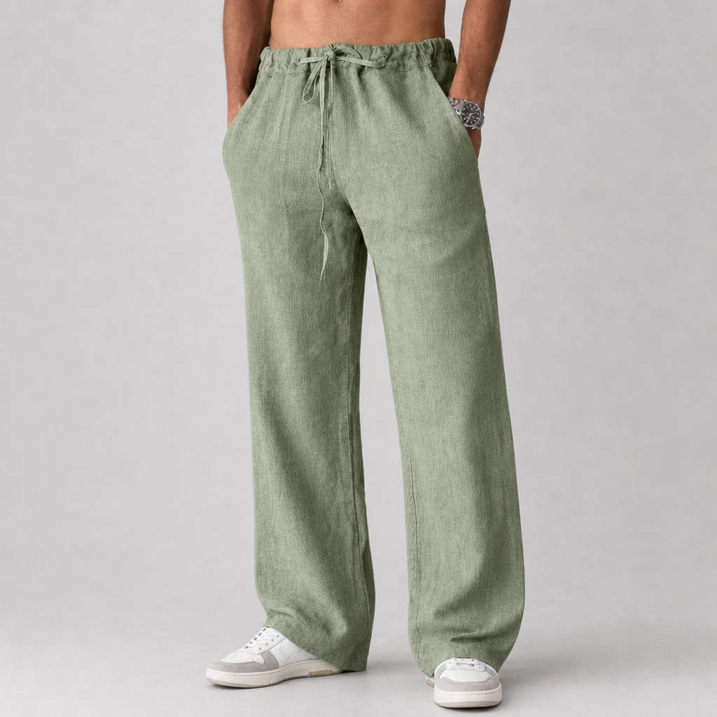Noto Linen Drawstring Trousers in Green