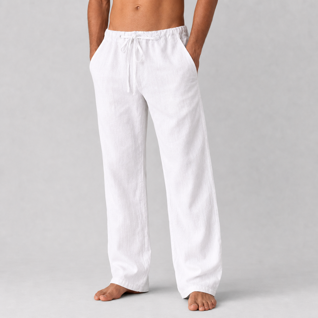 Noto Linen Drawstring Trousers in White