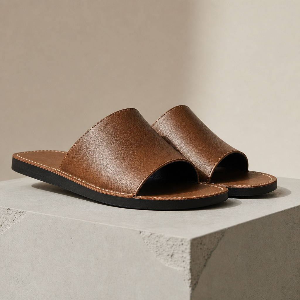 Orvieto Leather Slide Sandals in Brown