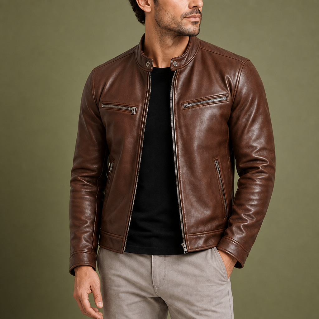 Ostuni Vintage Biker Leather Jacket in Light brown