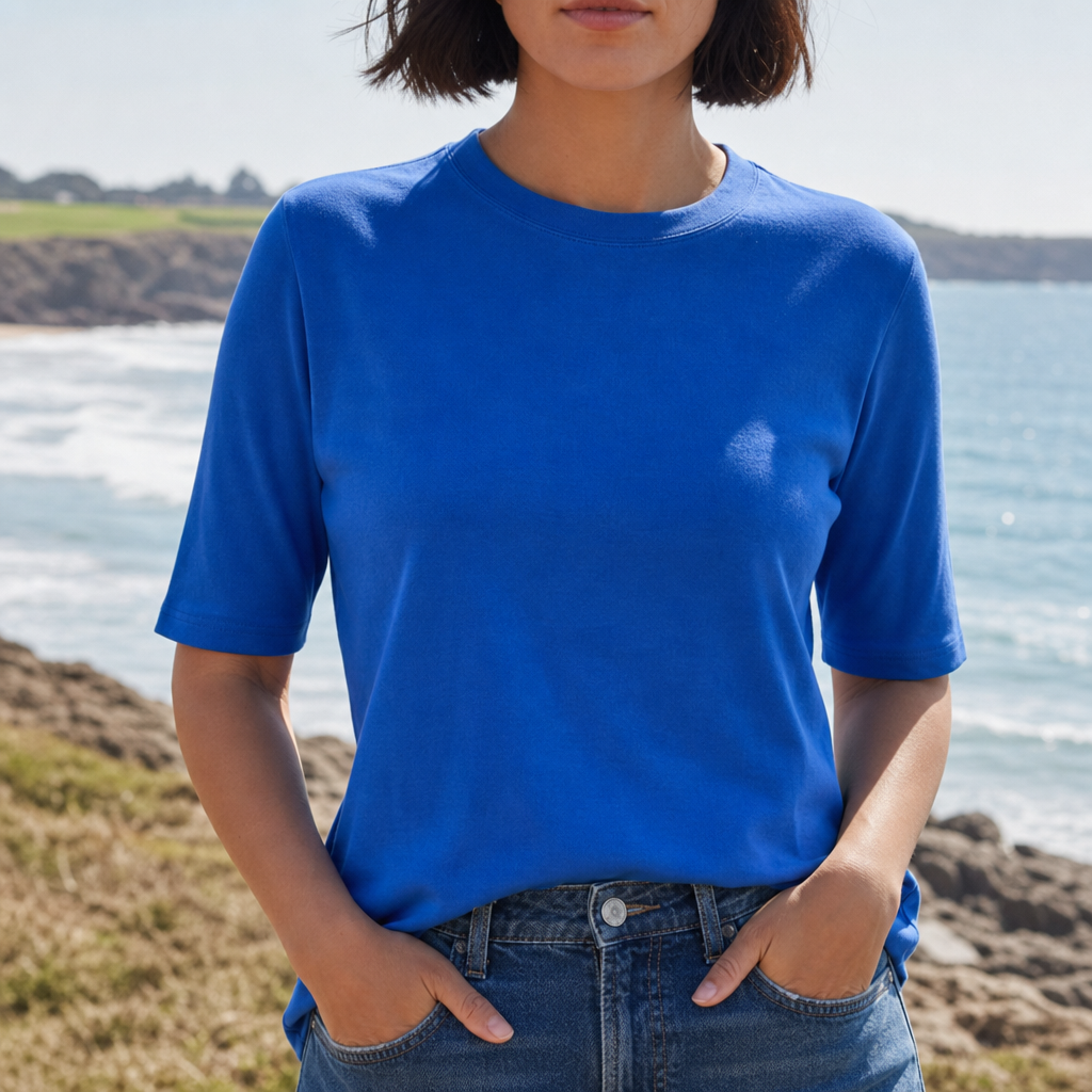 Padova Cotton Half-Sleeve Tee in Royal