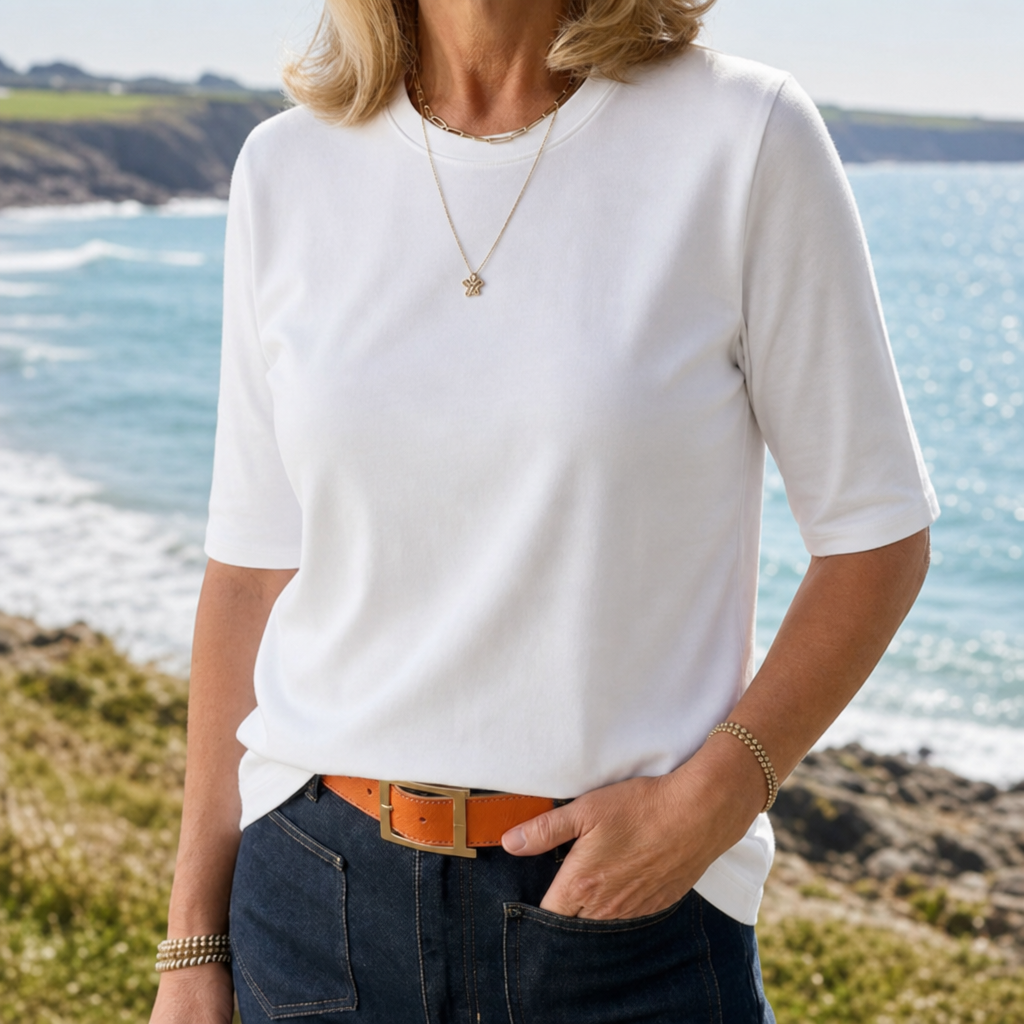 Padova Cotton Half-Sleeve Tee in White