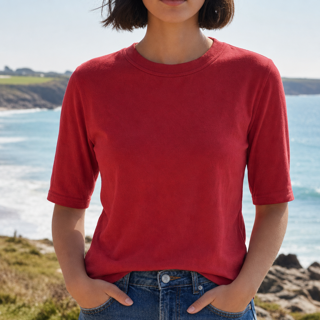 Padova Cotton Half-Sleeve Tee in Red