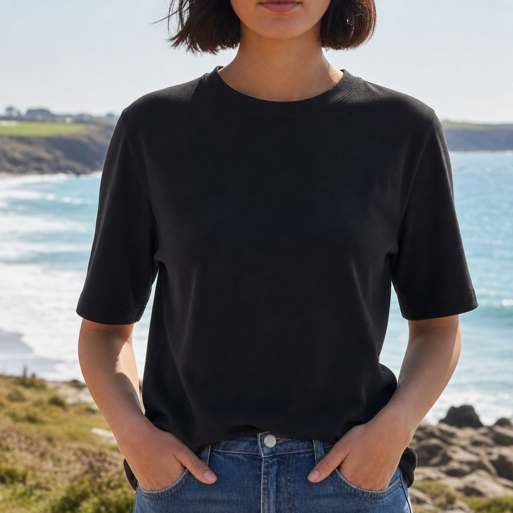 Padova Cotton Half-Sleeve Tee in Black