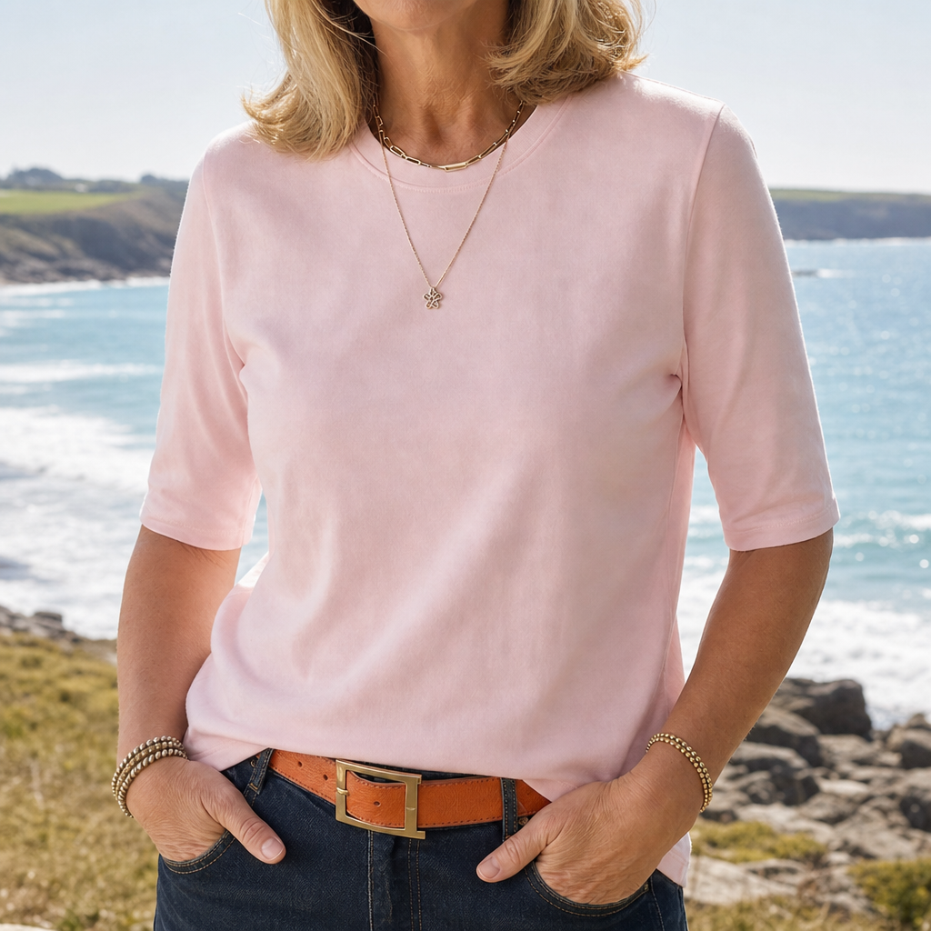 Padova Cotton Half-Sleeve Tee in Pink