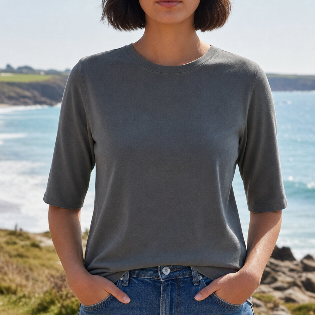 Padova Cotton Half-Sleeve Tee in Grey