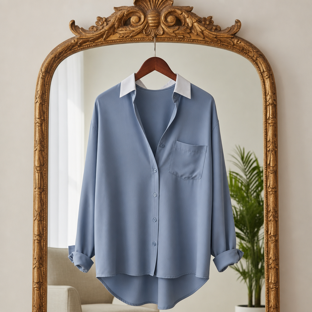 Patmos Silk Button-Down Blouse in Blue