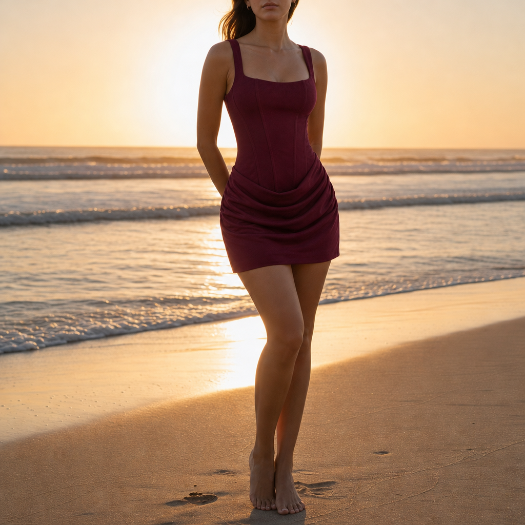 Perpignan Corset Ruched Mini Dress in Burgundy