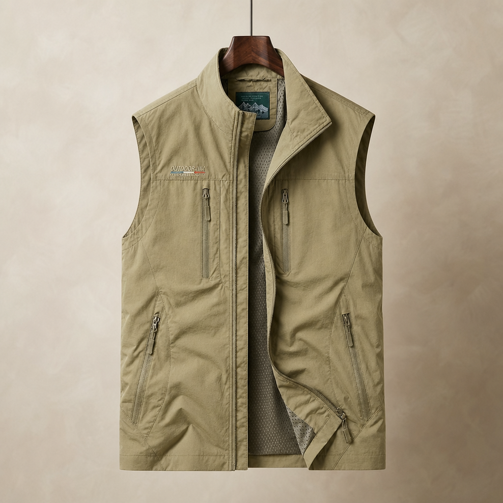 Perugia Multi-Pocket Utility Vest in Khaki