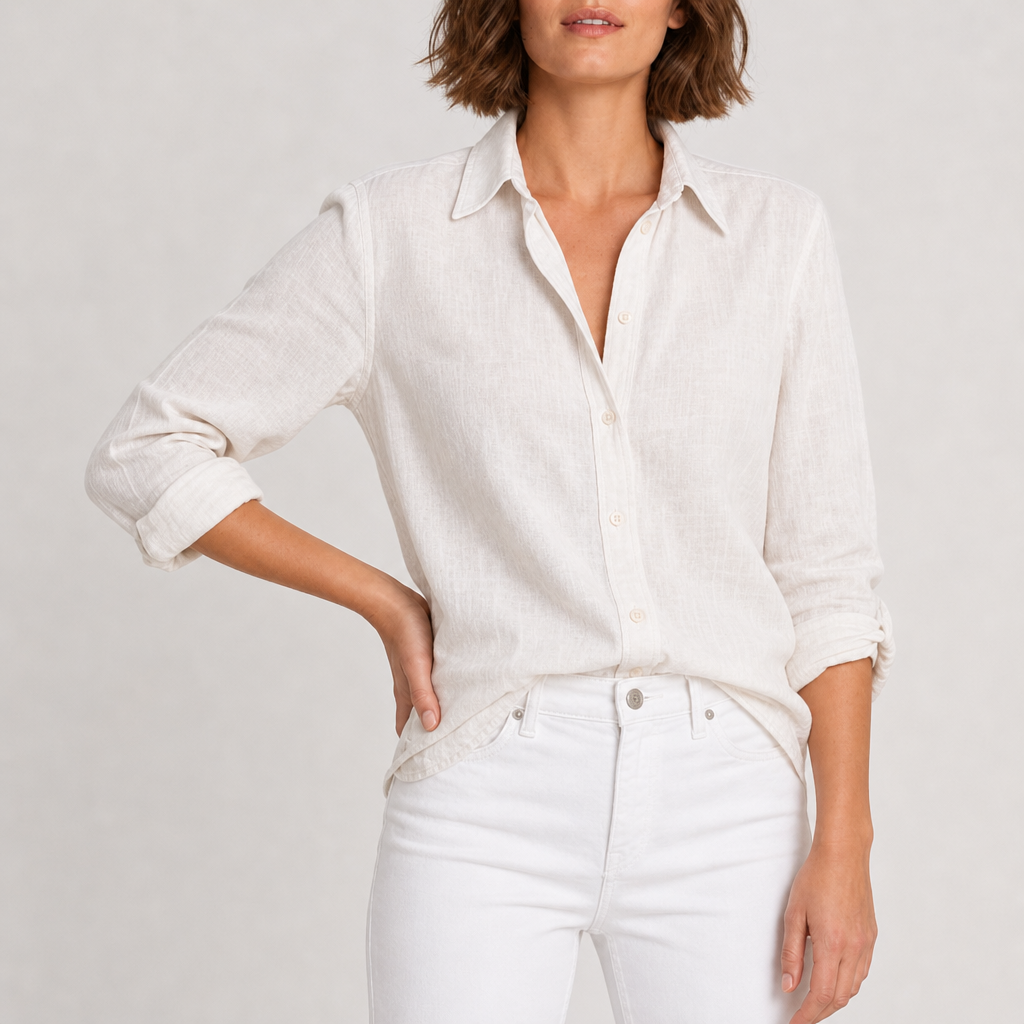 Piodao Relaxed Linen Button-Up Shirt in White