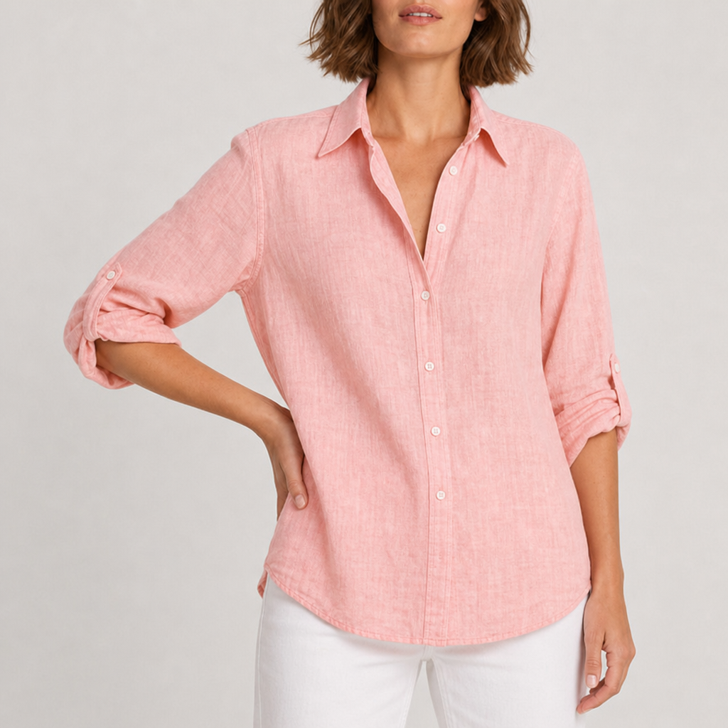 Piodao Relaxed Linen Button-Up Shirt in Pink