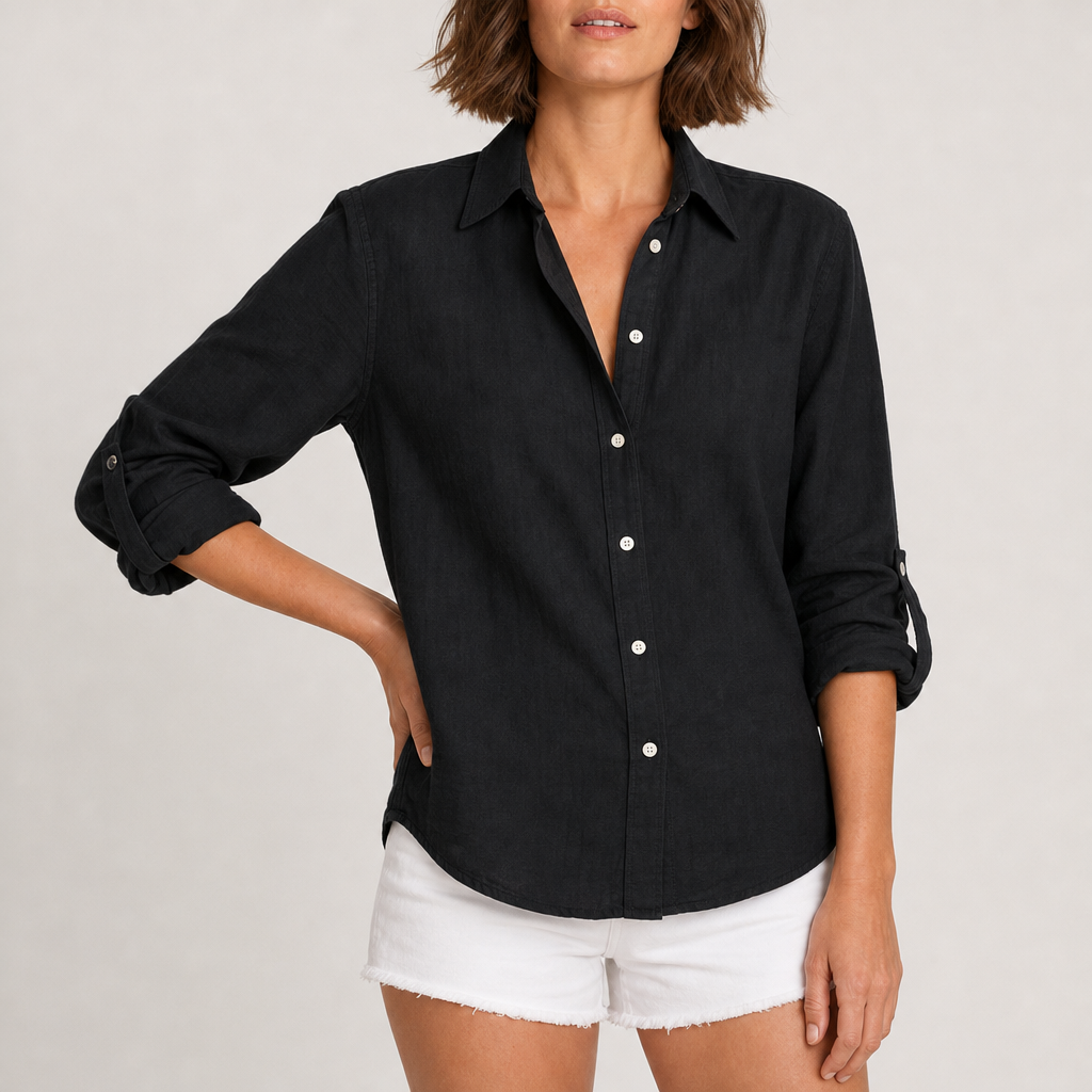Piodao Relaxed Linen Button-Up Shirt in Black