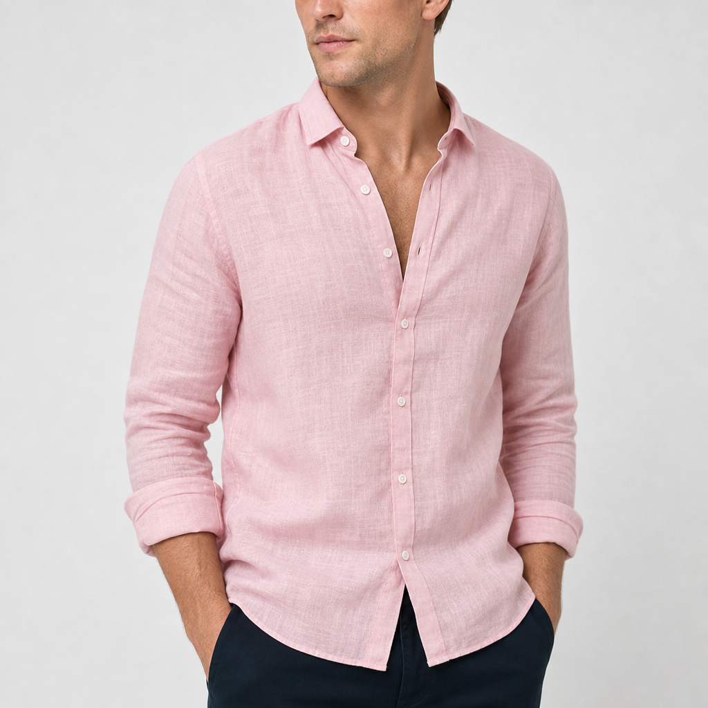 Polignano Linen Button-Up Shirt in Pink