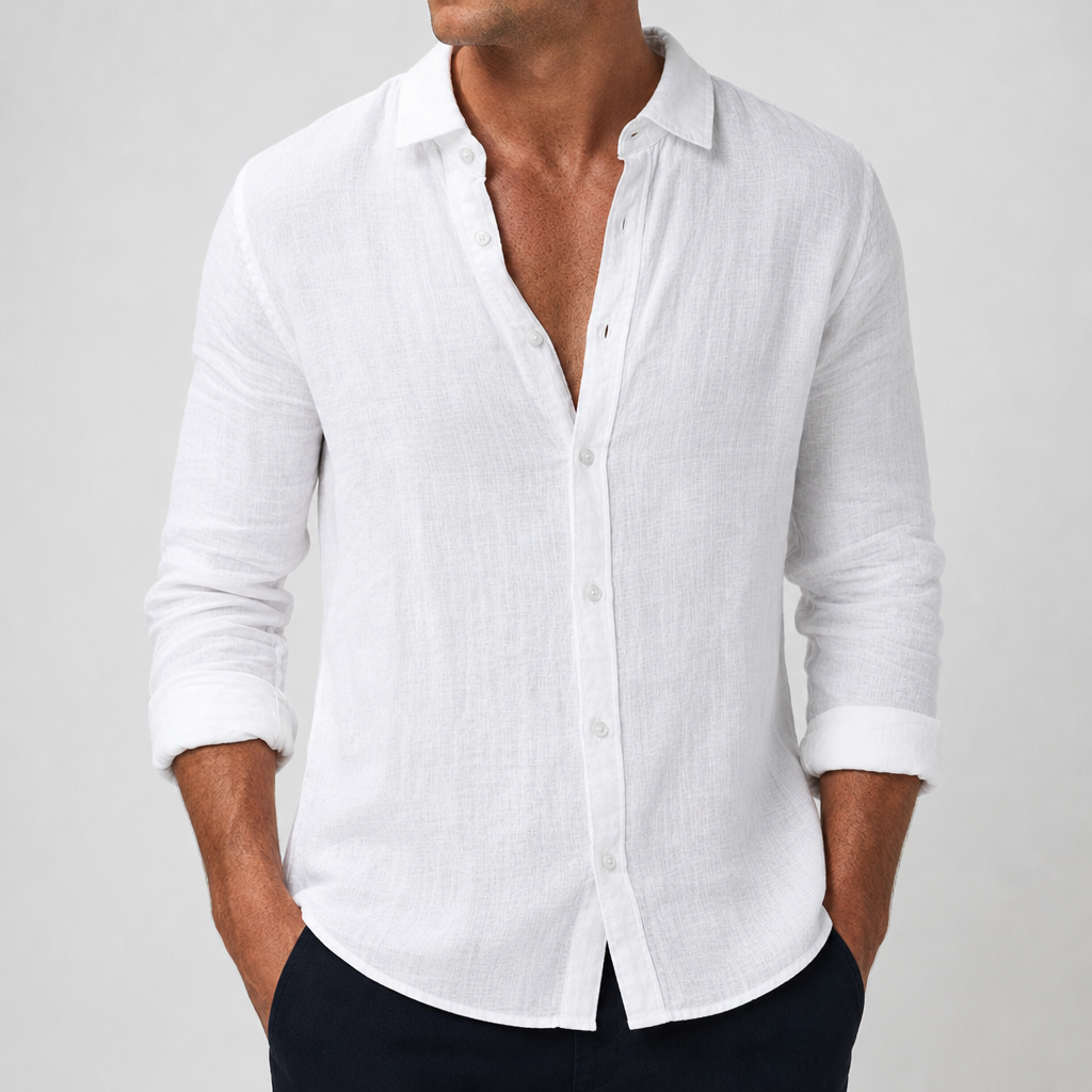 Polignano Linen Button-Up Shirt in White