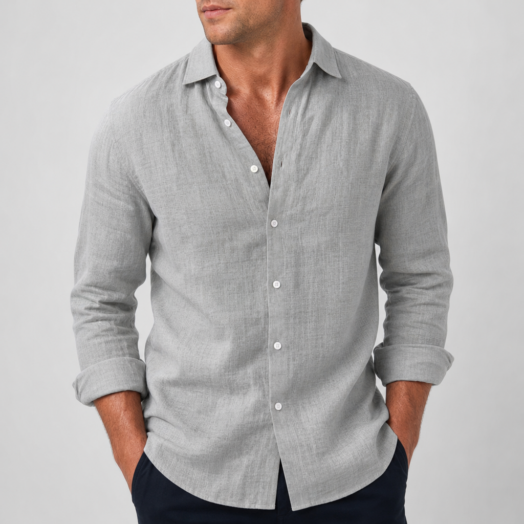 Polignano Linen Button-Up Shirt in Gray