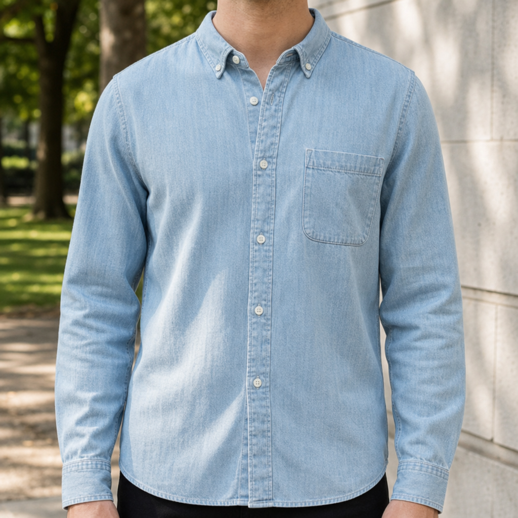 Portofino Denim Button-Up Shirt in Light Blue /