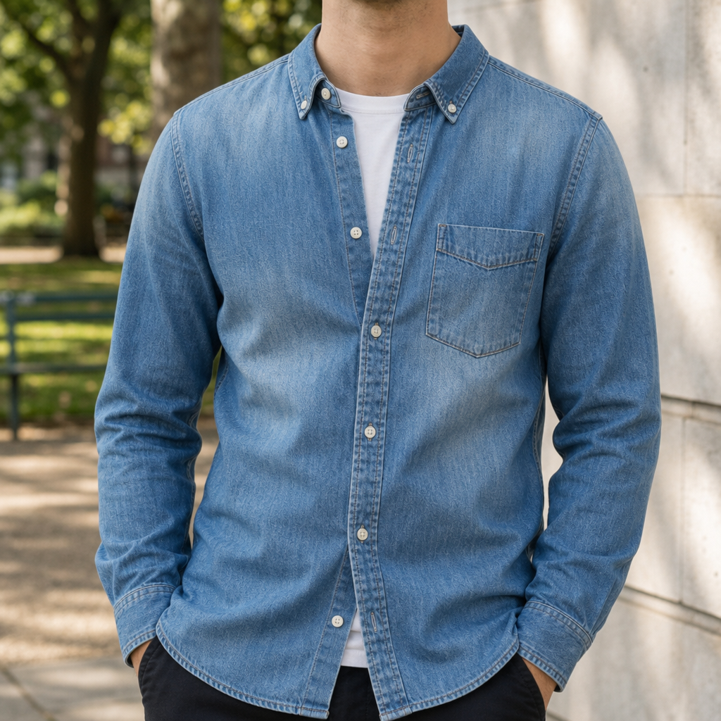 Portofino Denim Button-Up Shirt in Blue