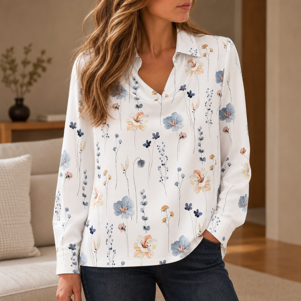 Portovenere Satin Cowl Neck Blouse in White