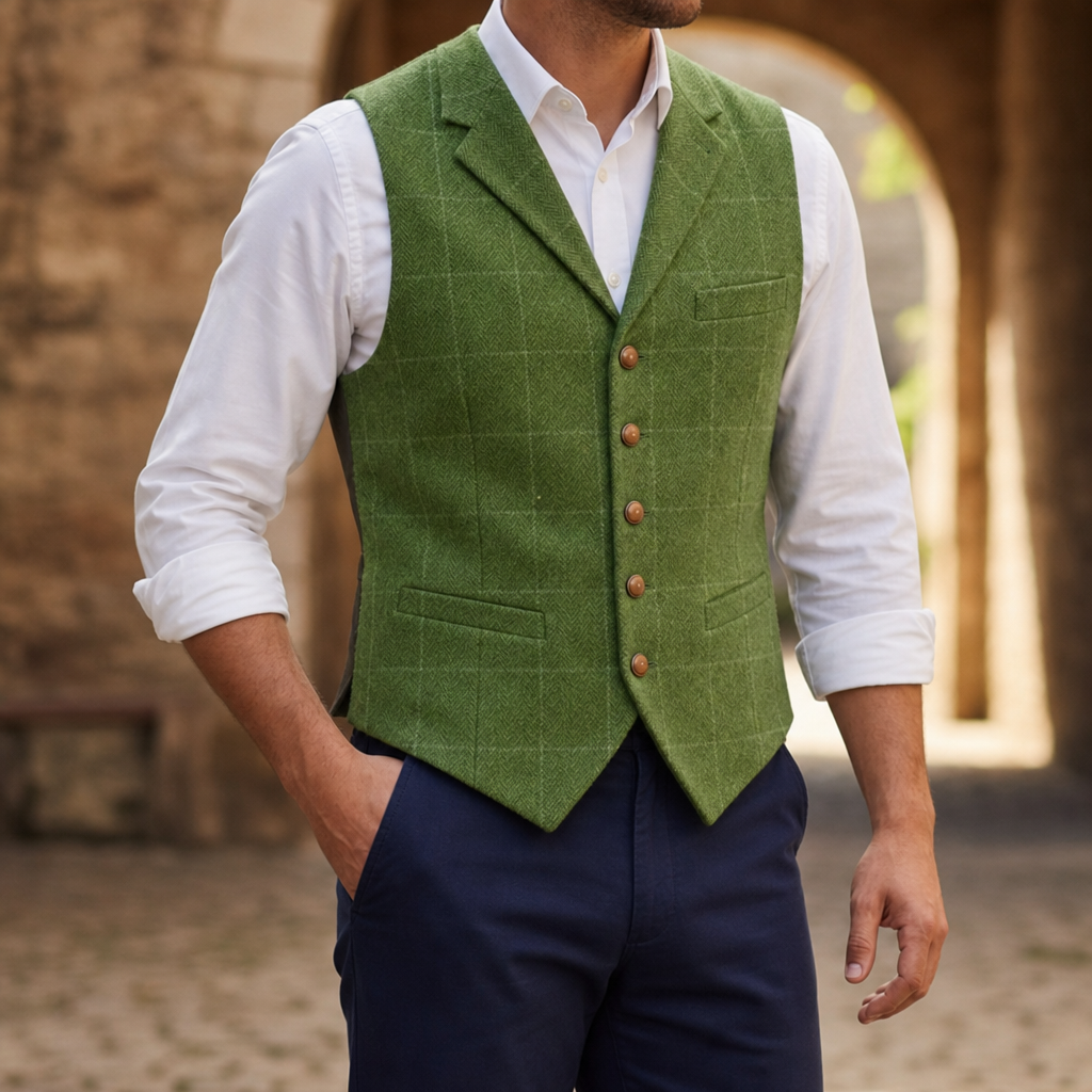 Ravello Tailored Tweed Waistcoat in Green